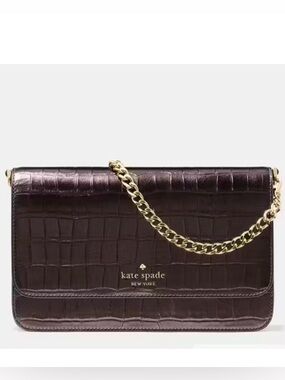 Kate Spade Hot Fudge Croc Embossed Crossbody Bag with Gold Chain